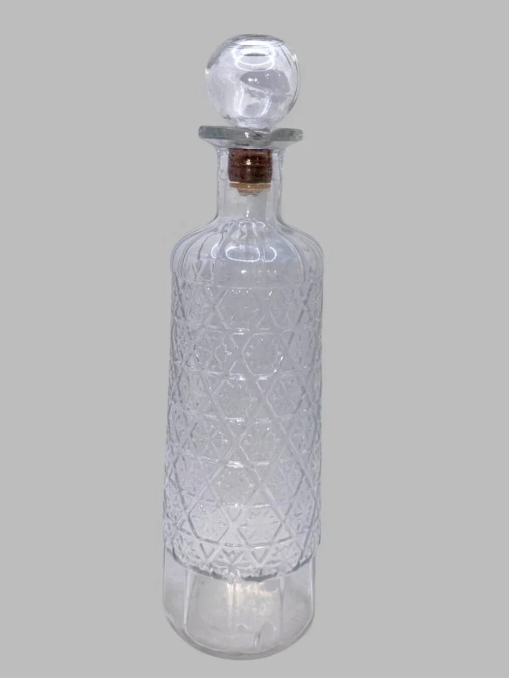 Vintage 1958 Schenley Whiskey Glass Decanter Snowflake Embossed Cork Stopper